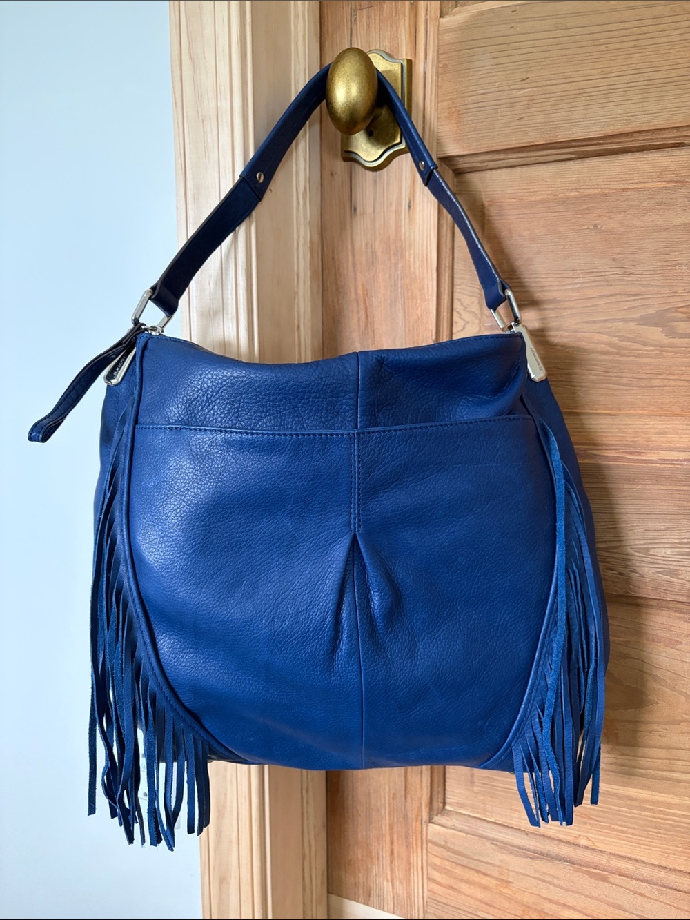 Fringed Blue Leather Shoulder Bag